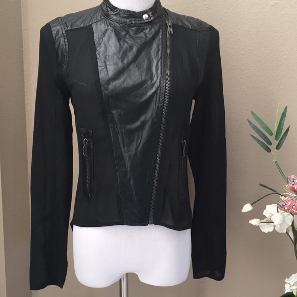 Mustard Seed Jackets & Blazers - 🎉HP 💕Mustard Seed Faux Leather Sheer Moto/Top